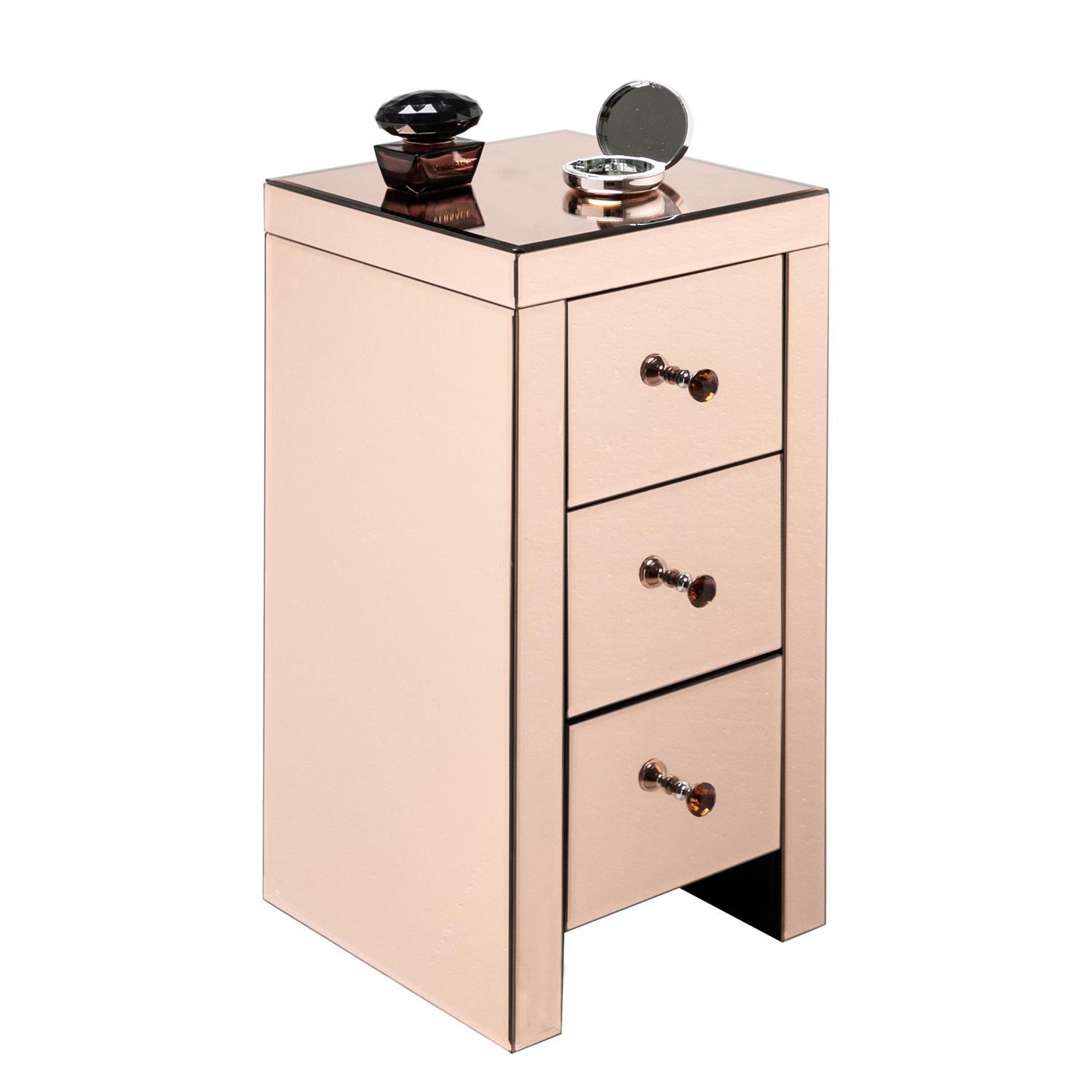 3 Drawer Mirrored Bedroom End Table Bedside Cabinet Nightstand