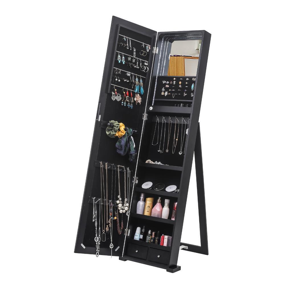 2 in 1-Schmuckschrank Spiegelschrank Standspiegel mit LED Organizern