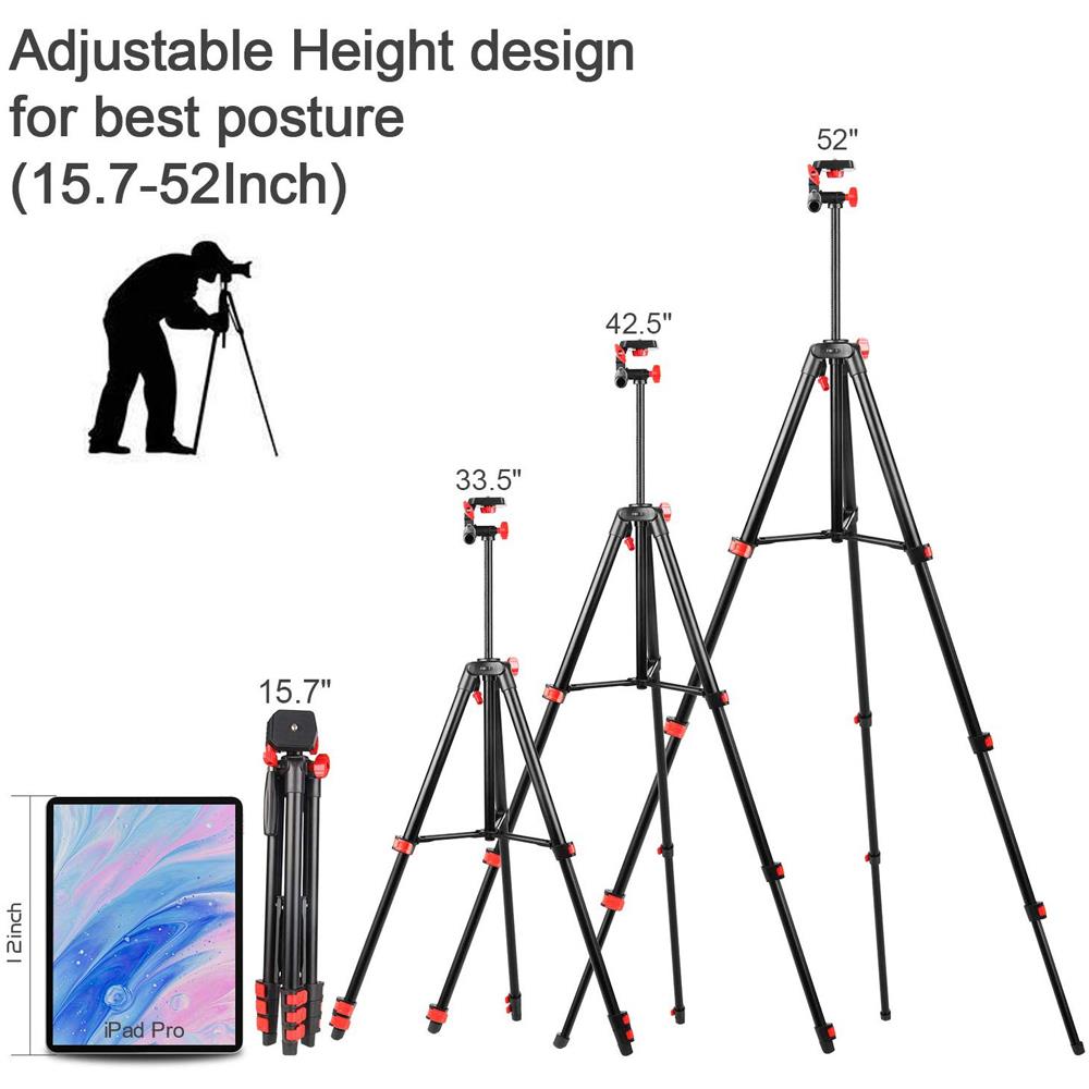 52" 4section Adjustable Height Aluminum Camera Tripod Stand for DSLR