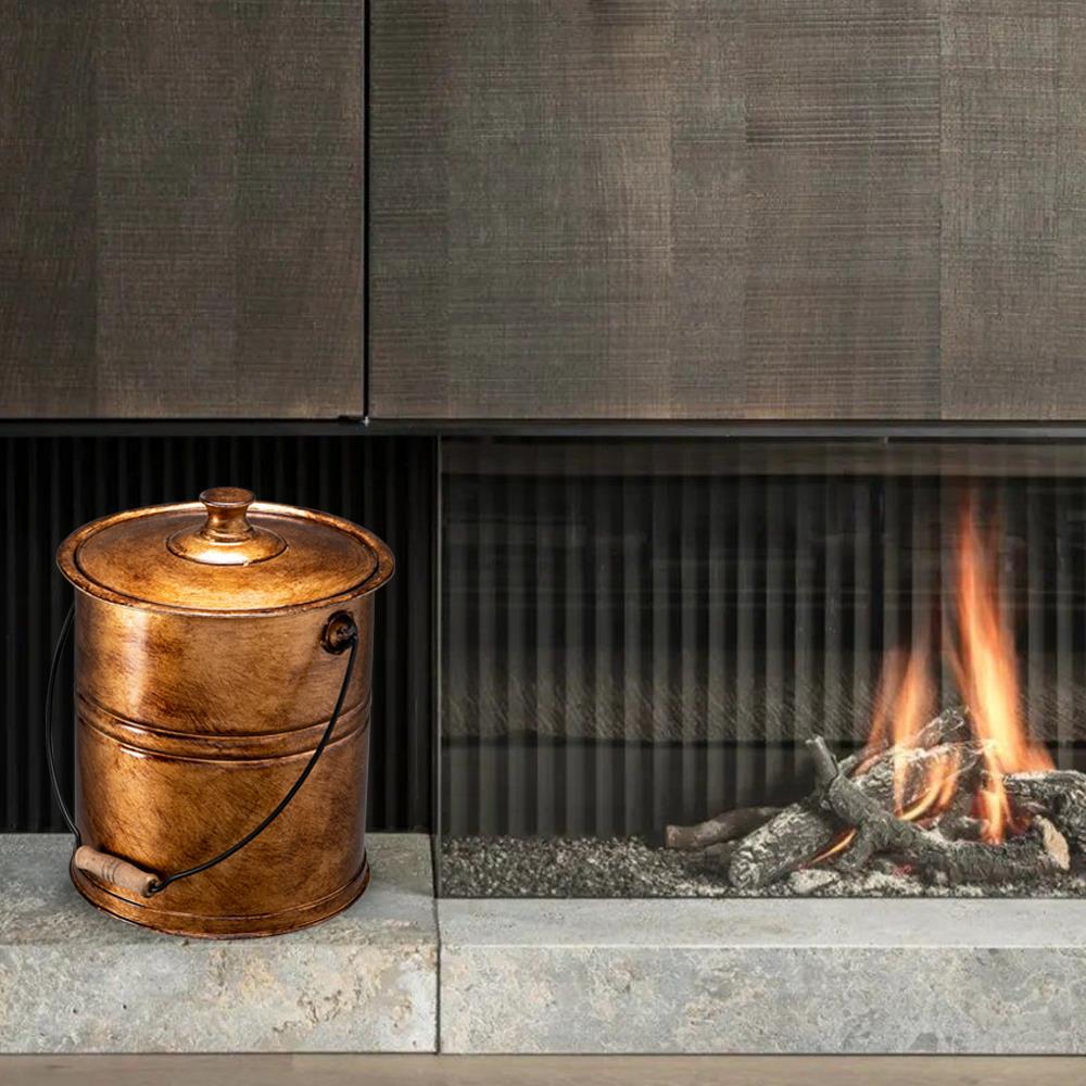 Metal Fireplace Ash Container Bucket/Can w/Lid Cover Fire Pits Burning