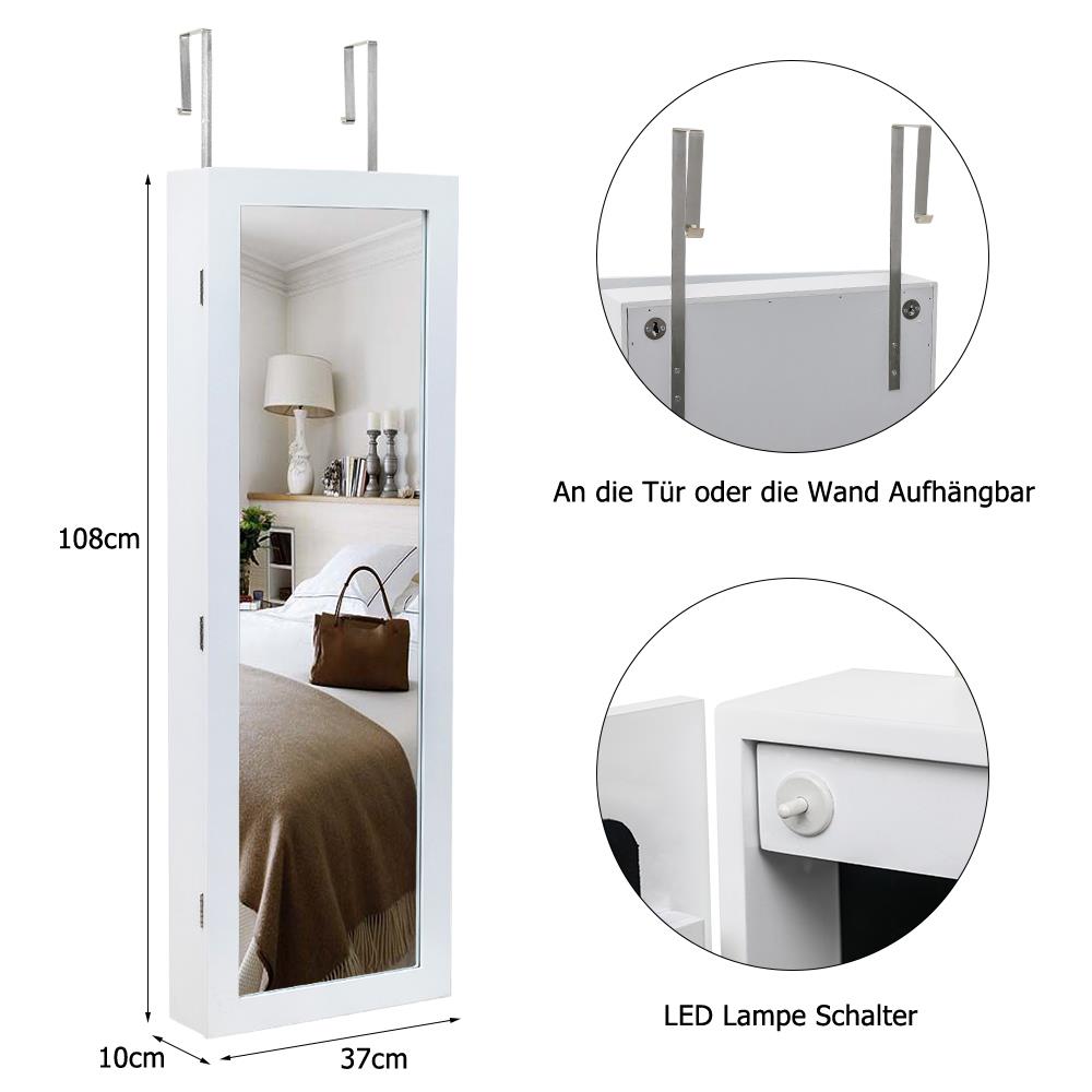 Neu Schmuckschrank Spiegelschrank Wandspiegel mit LED-Innenbeleuchtung