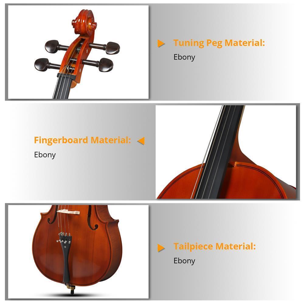 Full Size 4/4 Cellos for Kids & Adults w/ Bow, Case Spruce Panel