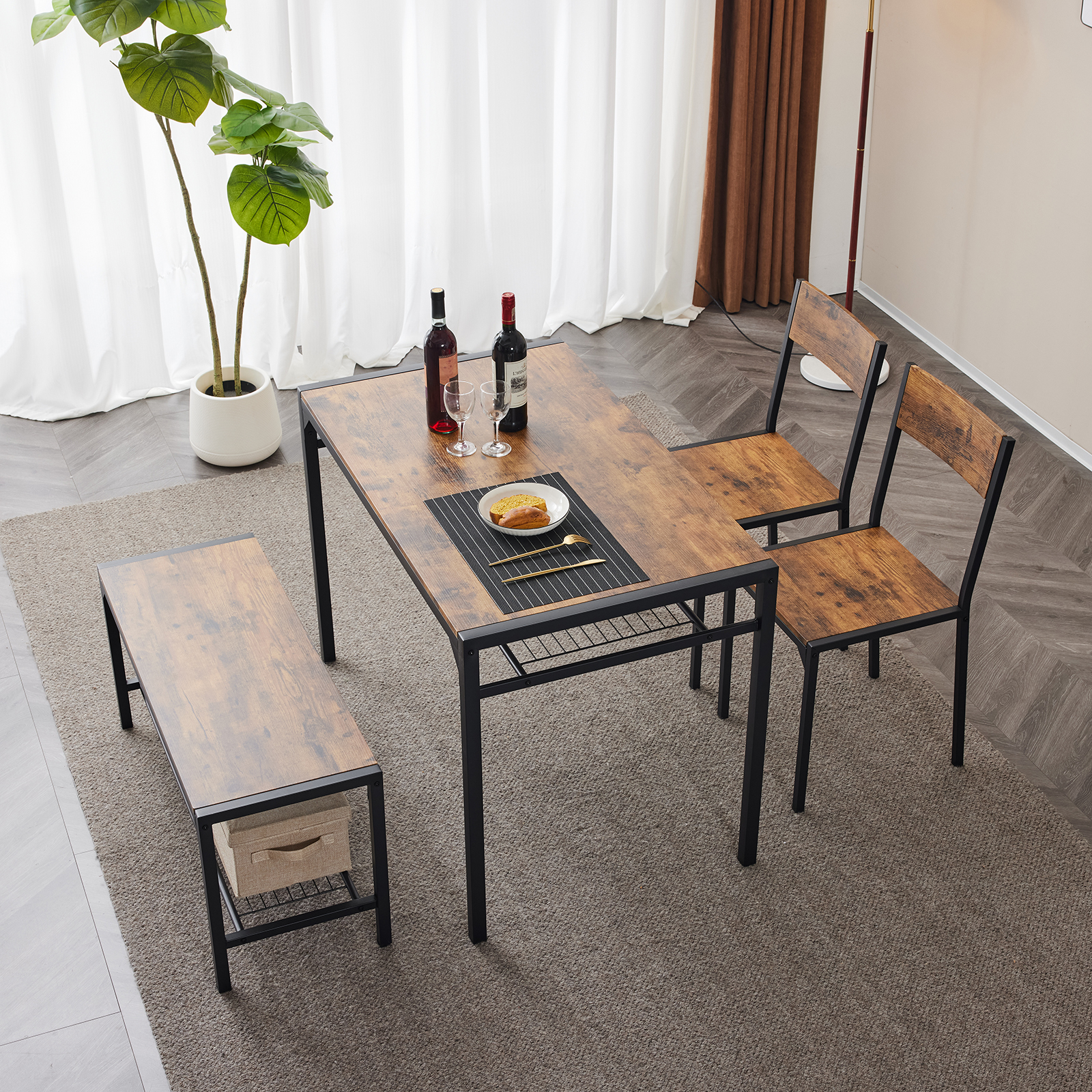 Person Dining Table Set Kitchen Table Bench and Chairs